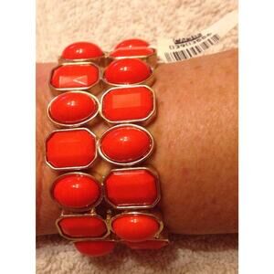 Cache Bracelet Stretch Adjustable Cuff Orange Coral 1 1/4" Wide Event NWT $44